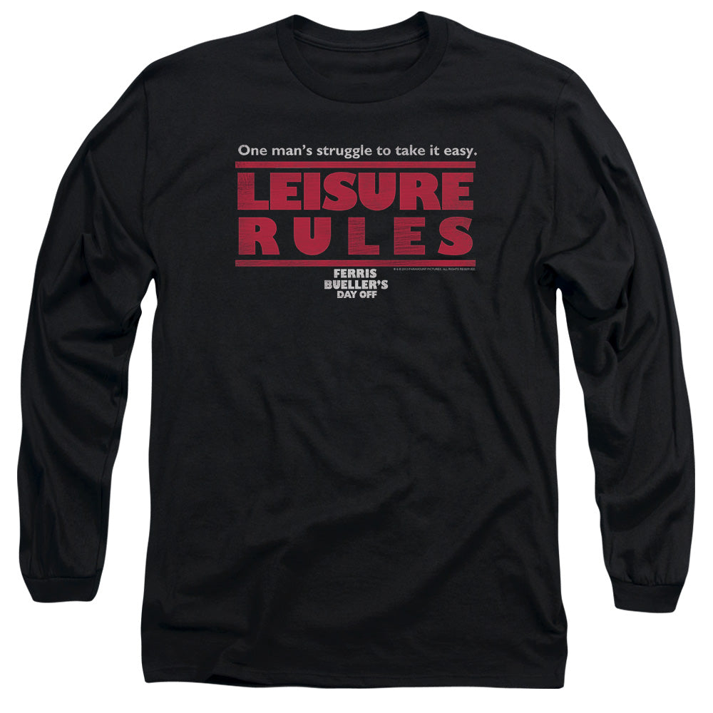 Ferris Buellers Day Off Leisure Rules Mens Long Sleeve Shirt Black Officially Licensed