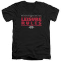 Ferris Buellers Day Off Leisure Rules Mens Slim Fit V-Neck T Shirt Black Officially Licensed