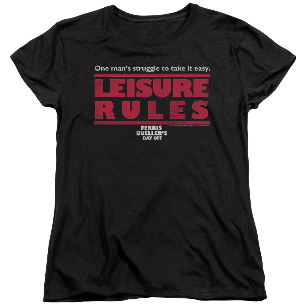 Ferris Buellers Day Off Leisure Rules Womens T Shirt Black Officially Licensed