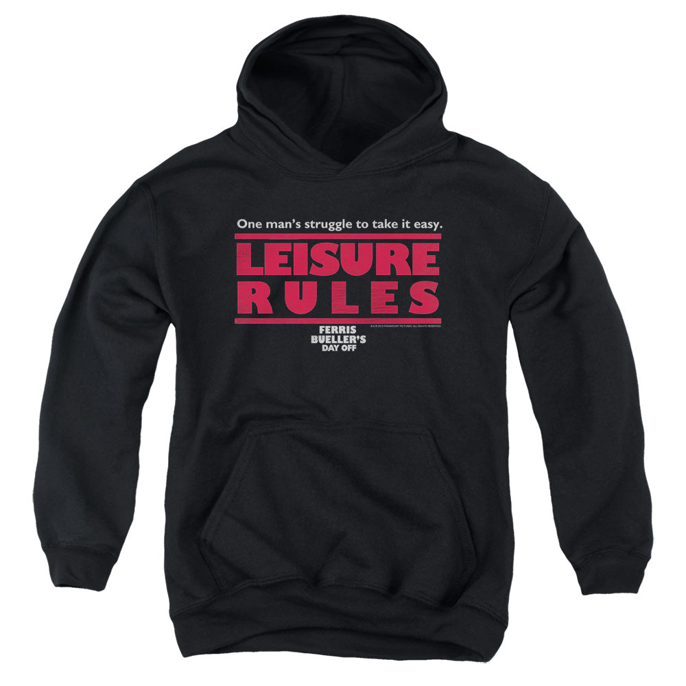 Ferris Buellers Day Off Leisure Rules Kids Youth Hoodie Black Officially Licensed