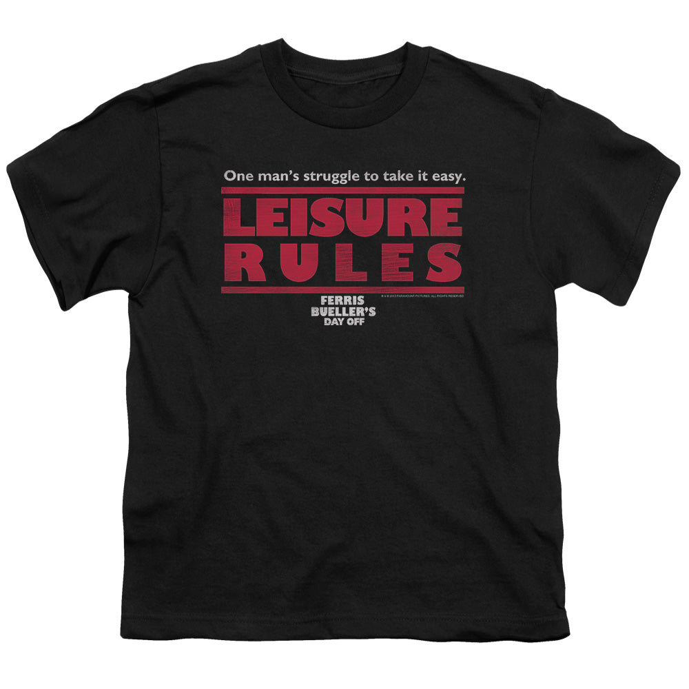 Ferris Buellers Day Off Leisure Rules Kids Youth T Shirt Black Officially Licensed