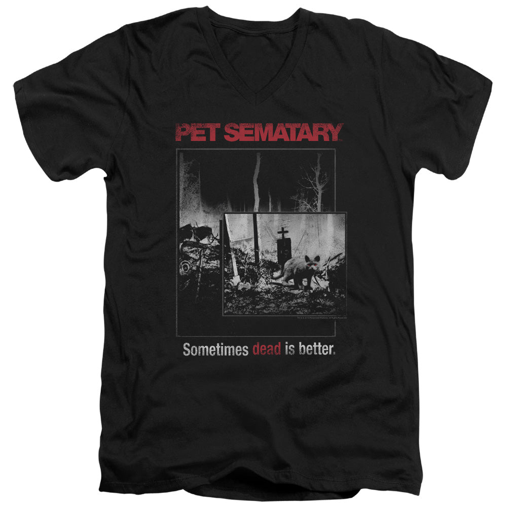 Pet Sematary Cat Poster Mens Slim Fit V-Neck T Shirt Black Officially Licensed