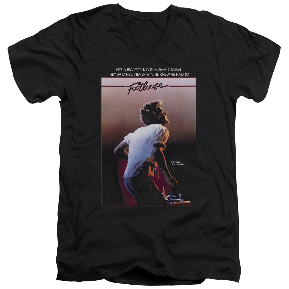 Footloose Poster Mens Slim Fit V-Neck T Shirt Black Officially Licensed