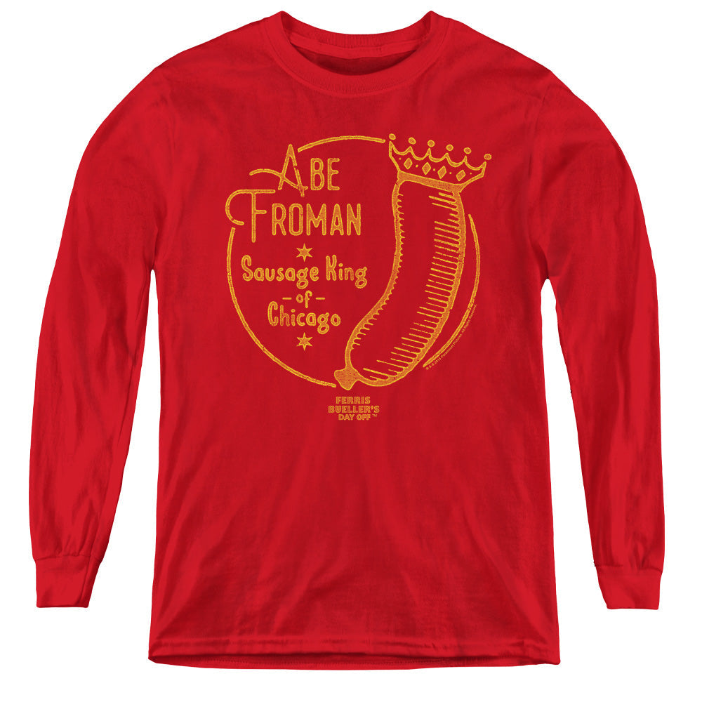 Ferris Buellers Day Off Abe Froman Long Sleeve Kids Youth T Shirt Red Officially Licensed