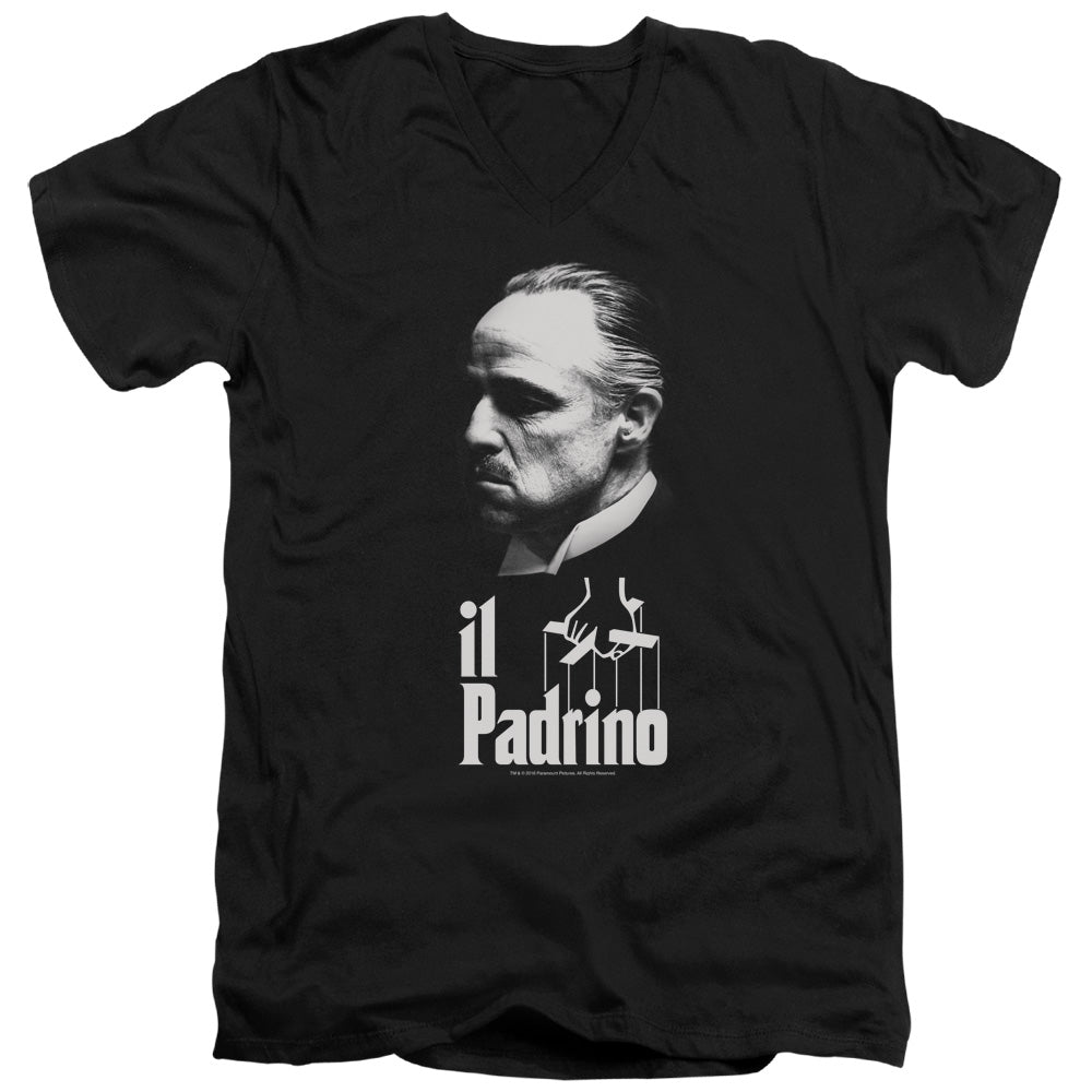 The Godfather II Padrino Mens Slim Fit V-Neck T Shirt Black Officially Licensed