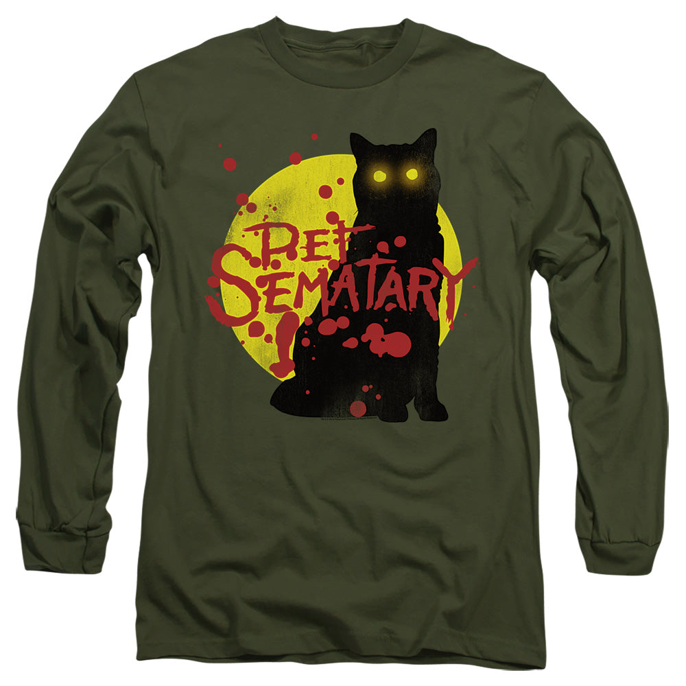 Pet Sematary Graphic Cat Mens Long Sleeve Shirt Military Green Officially Licensed