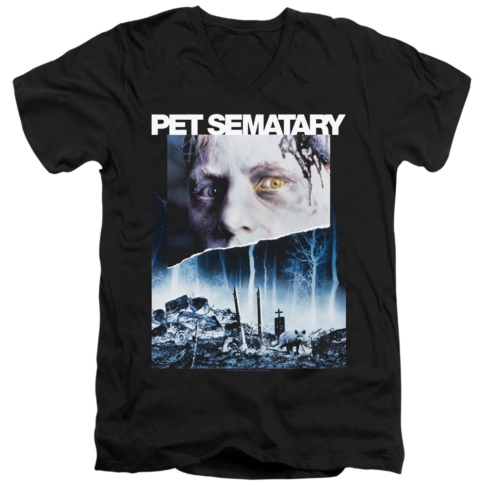 Pet Sematary Poster Art Mens Slim Fit V-Neck T Shirt Black Officially Licensed