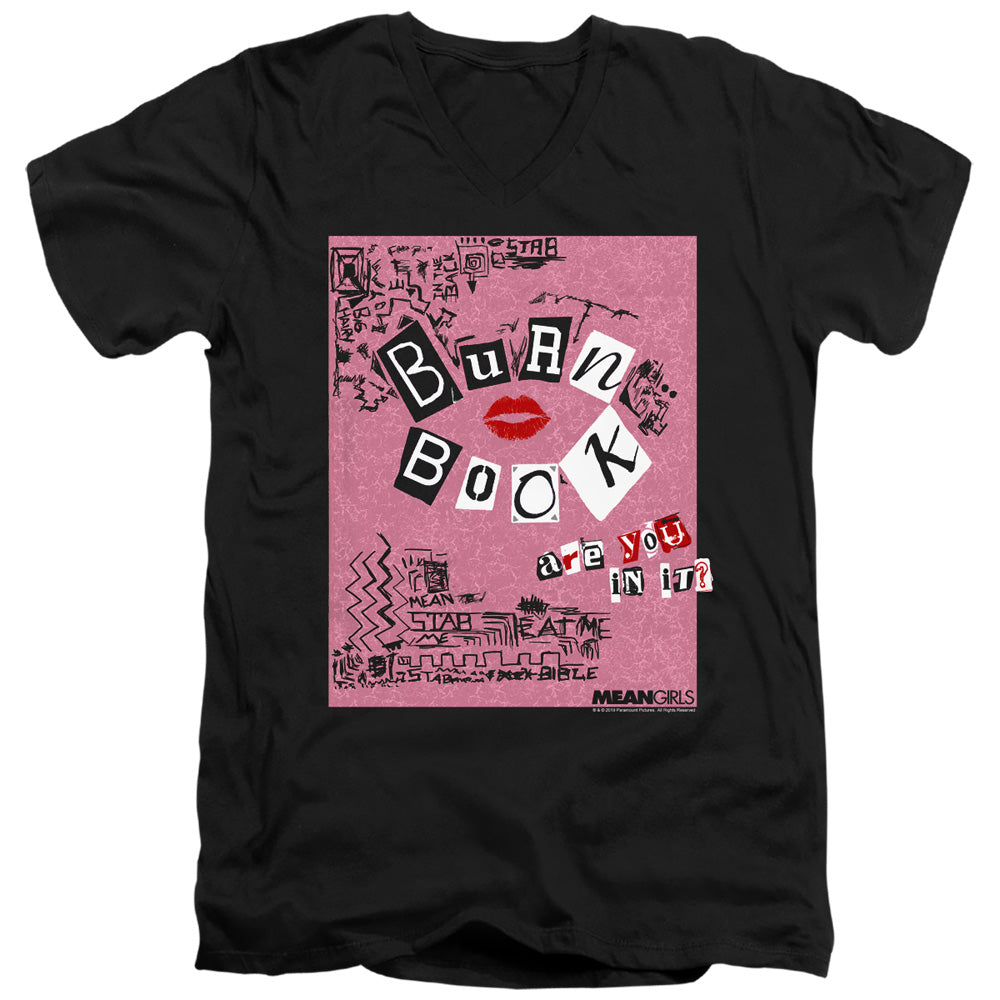 Mean Girls Burn Book Mens Slim Fit V-Neck T Shirt Black Officially Licensed