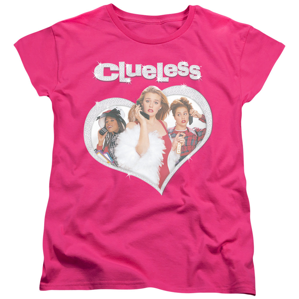Clueless Clueless Heart Womens T Shirt Hot Pink Officially Licensed