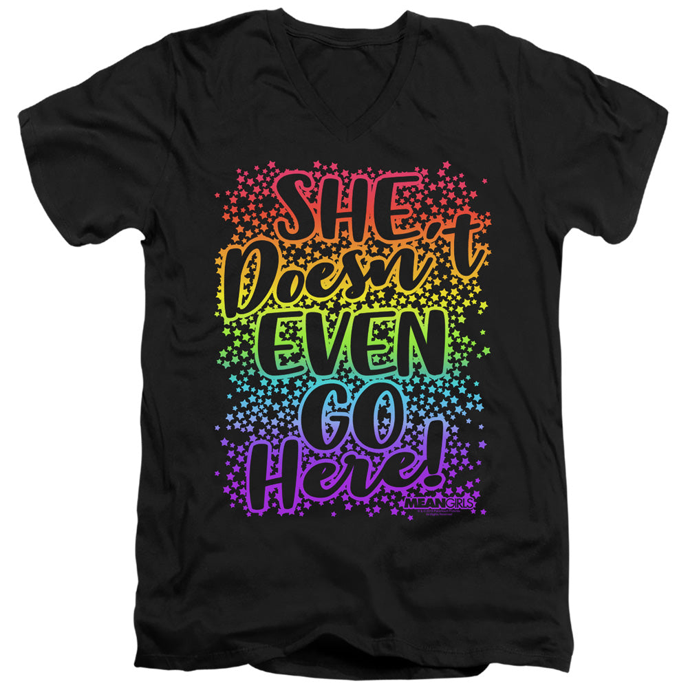 Mean Girls Doesnt Go Here Mens Slim Fit V-Neck T Shirt Black Officially Licensed