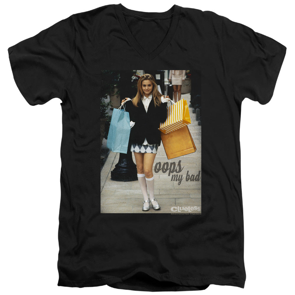 Clueless Oops My Bad Mens Slim Fit V-Neck T Shirt Black Officially Licensed