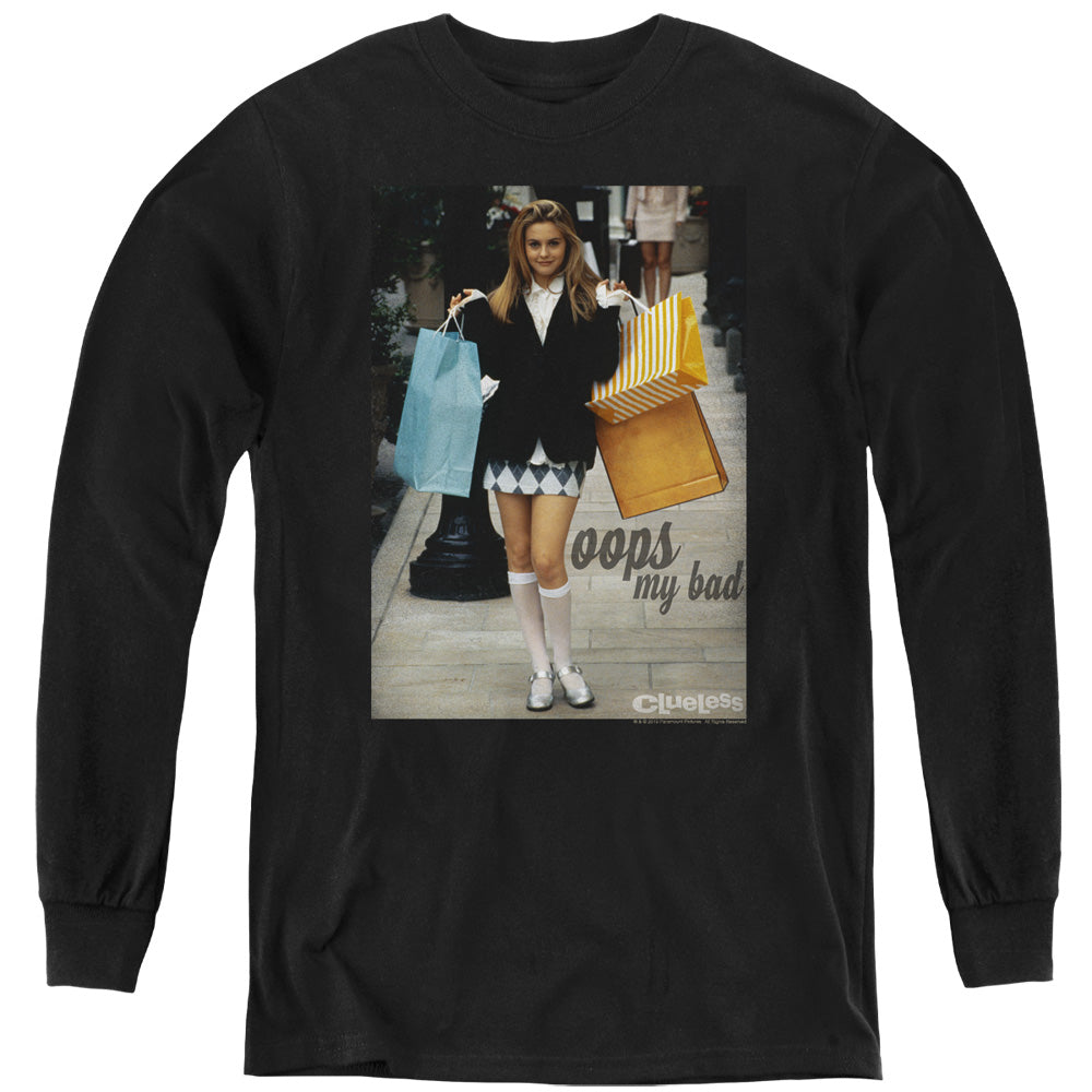 Clueless Oops My Bad Long Sleeve Kids Youth T Shirt Black Officially Licensed