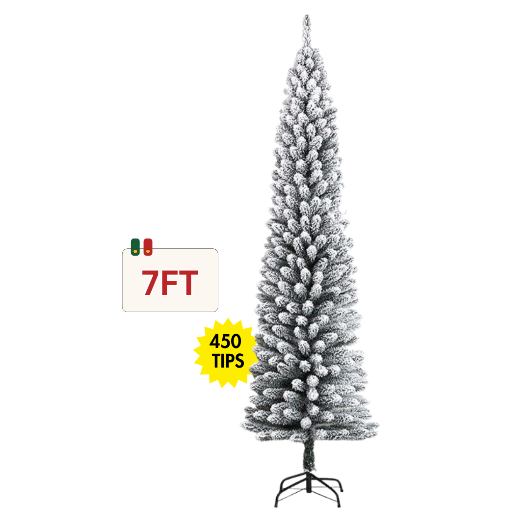 Pencil Christmas Tree Flocked Artificial (7ft, 450 Tips)