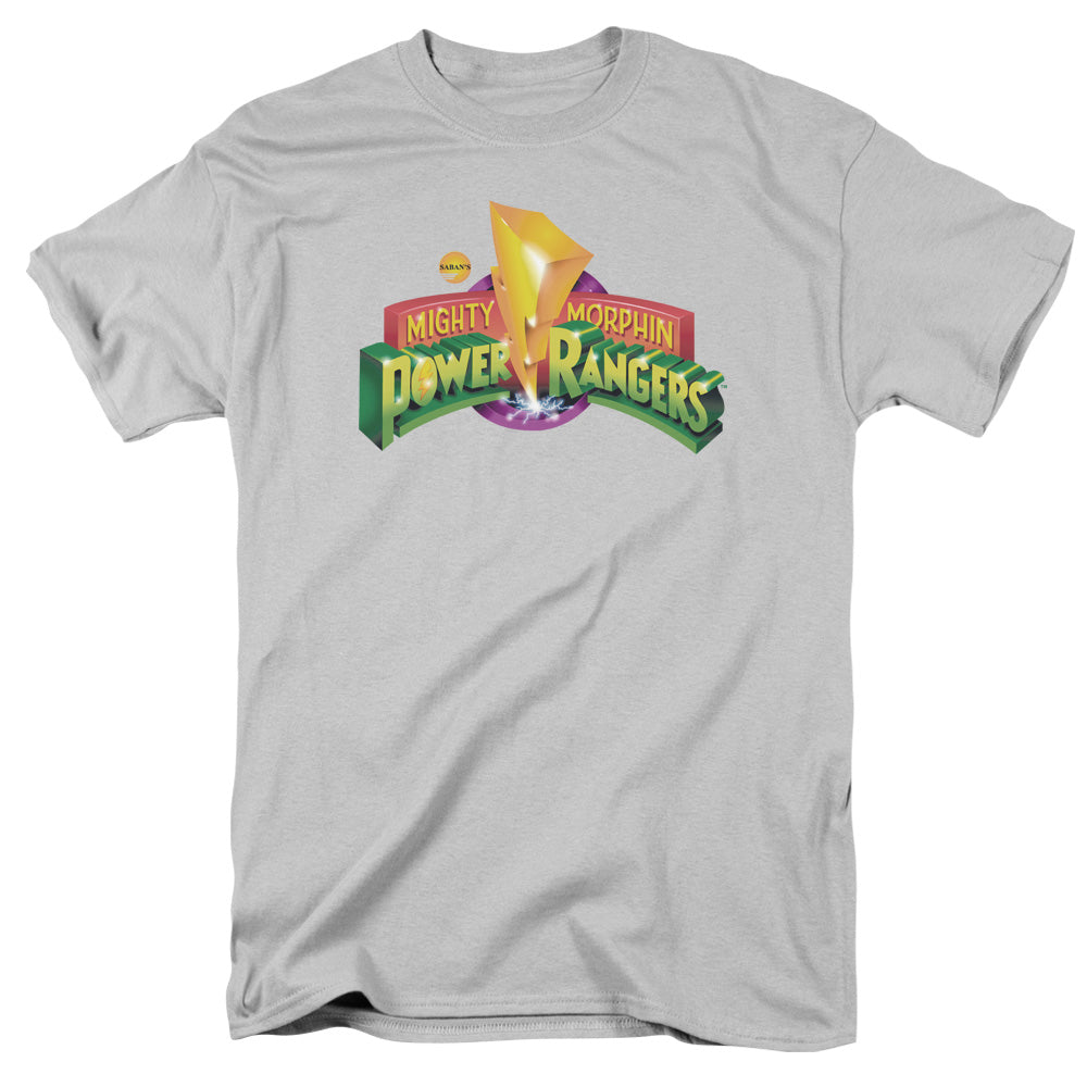 Power Rangers Mighty Morphin Power Rangers Logo Mens T Shirt Silver Officially Licensed