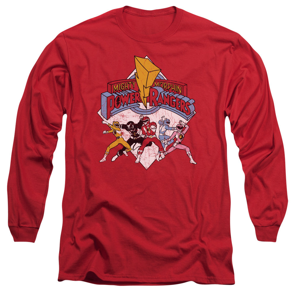Power Rangers Retro Rangers Mens Long Sleeve Shirt Red Officially Licensed