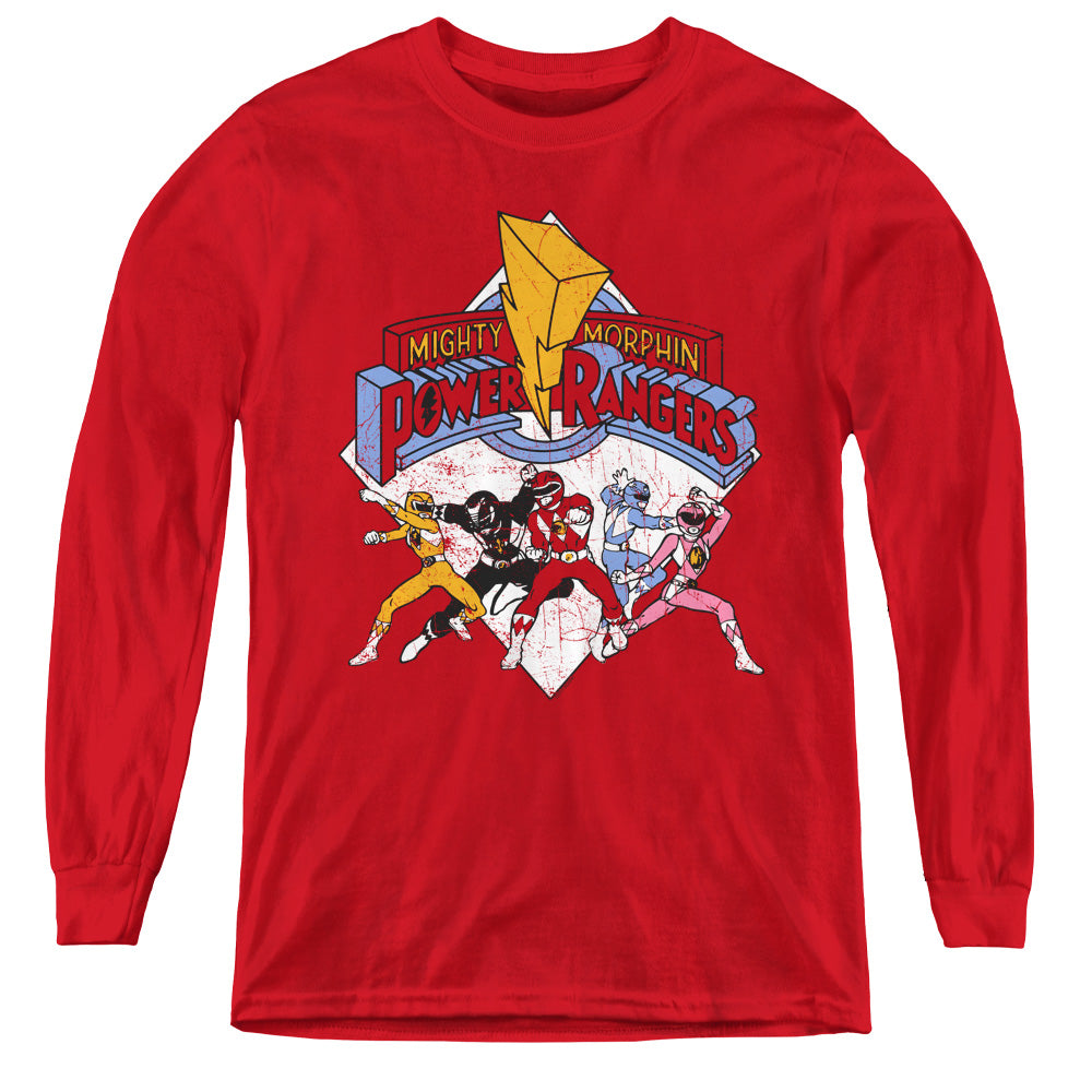 Power Rangers Retro Rangers Long Sleeve Kids Youth T Shirt Red Officially Licensed