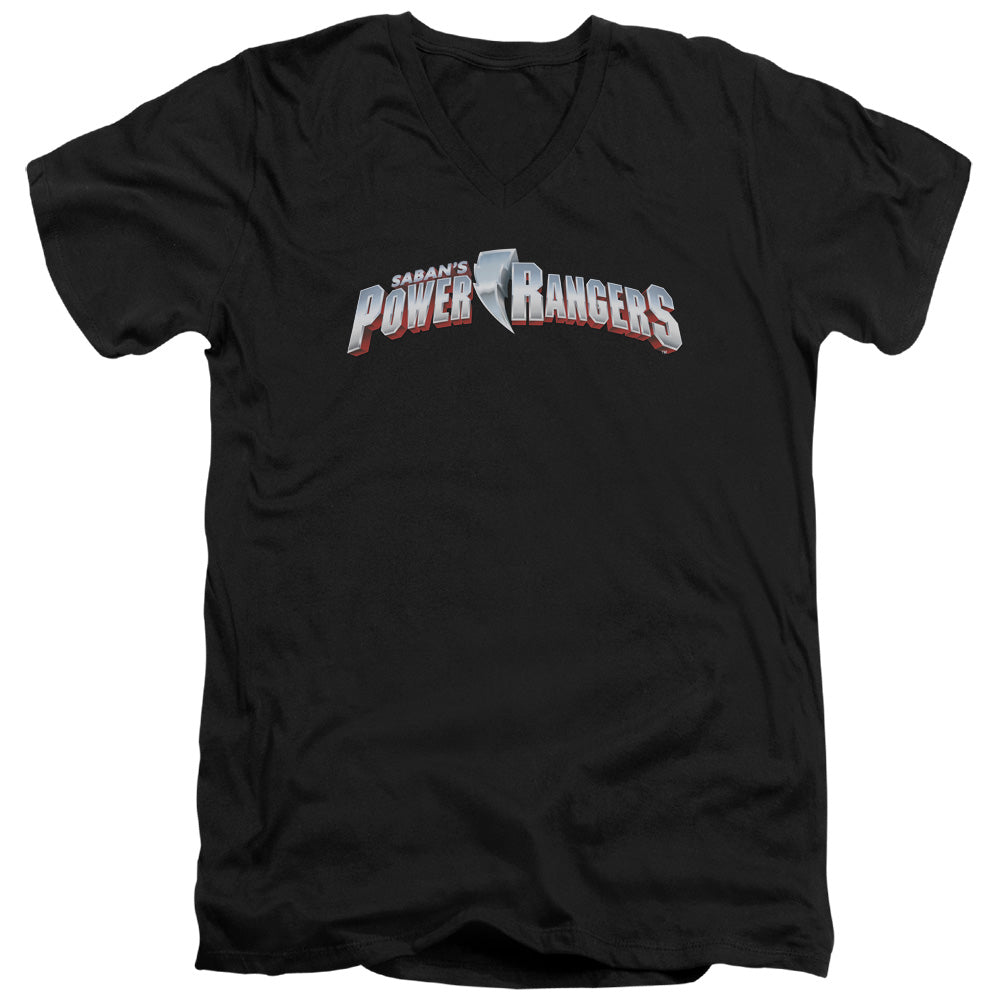 Power Rangers New Logo Mens Slim Fit V-Neck T Shirt Black Officially Licensed