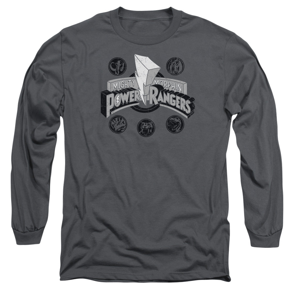 Power Rangers Power Coins Mens Long Sleeve Shirt Charcoal Officially Licensed
