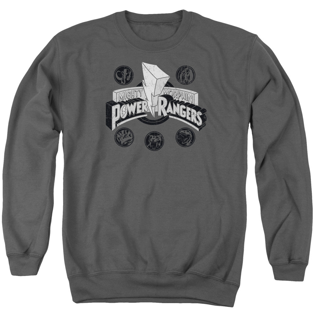 Power Rangers Power Coins Mens Crewneck Sweatshirt Charcoal Officially Licensed