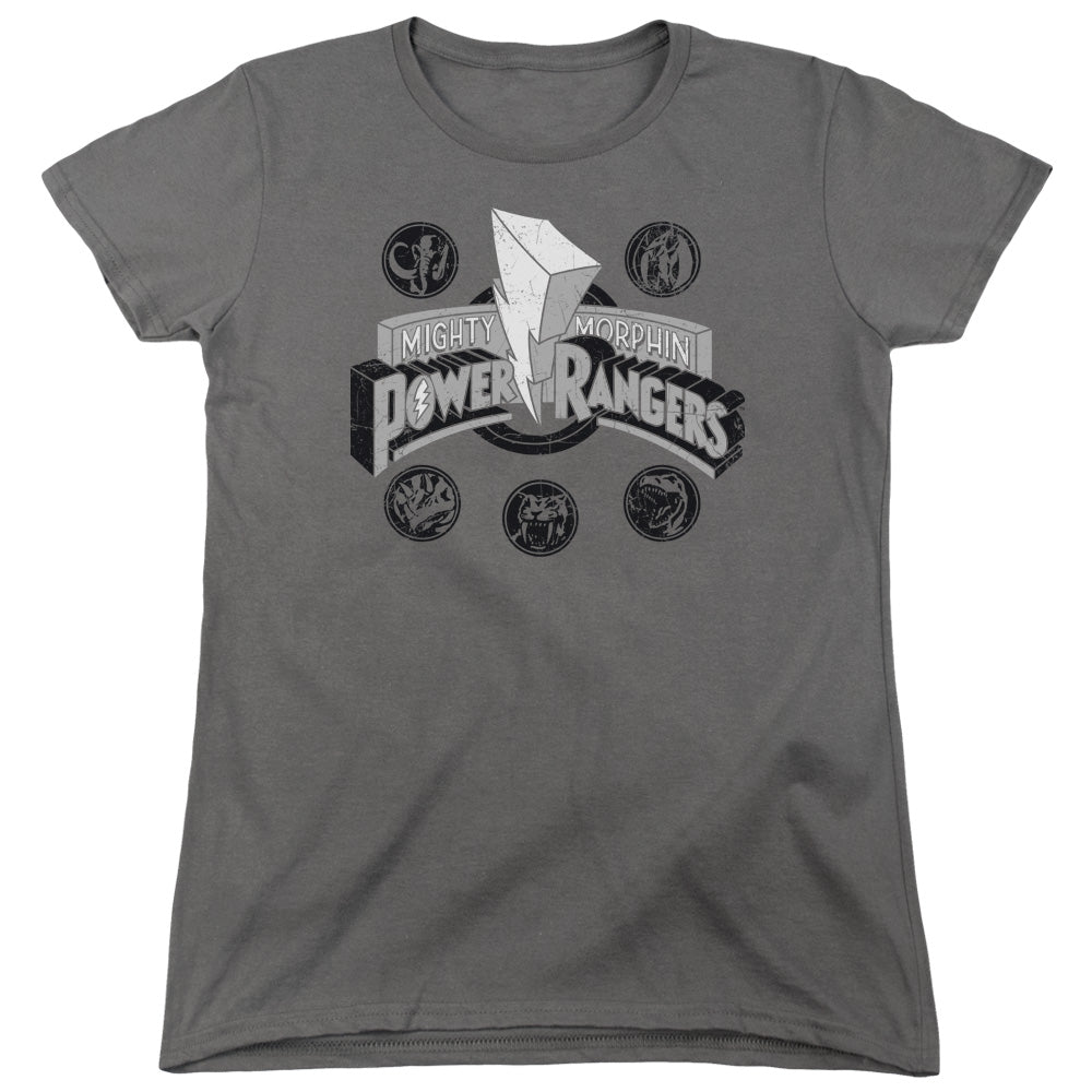 Power Rangers Power Coins Womens T Shirt Charcoal Officially Licensed