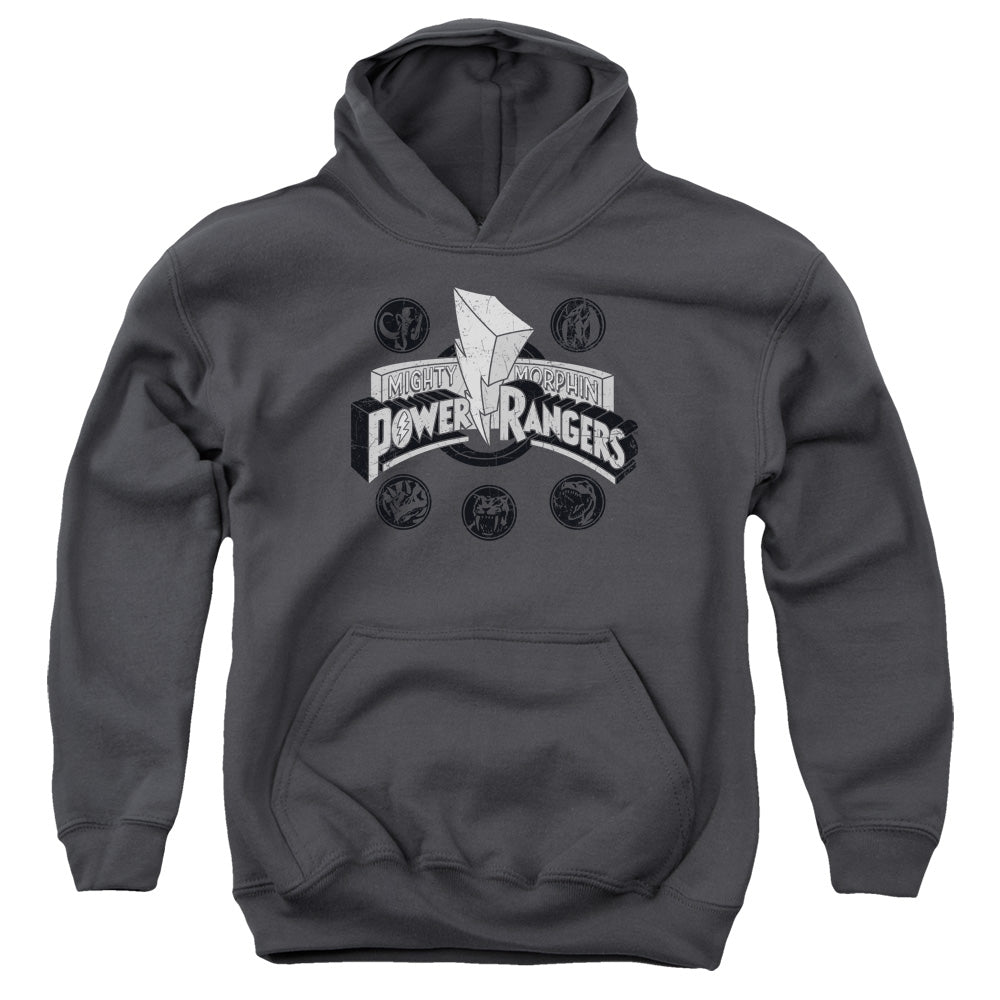 Power Rangers Power Coins Kids Youth Hoodie Charcoal Officially Licensed