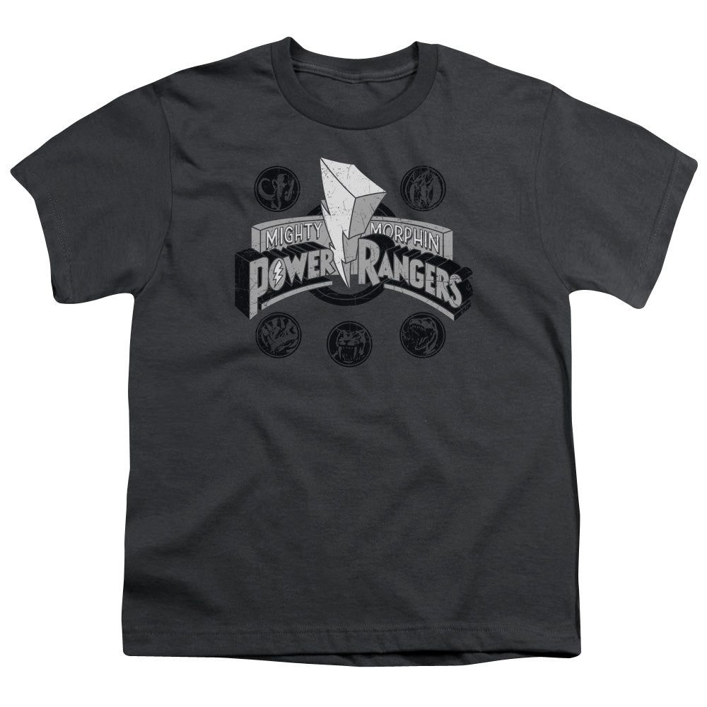 Power Rangers Power Coins Kids Youth T Shirt Charcoal Officially Licensed