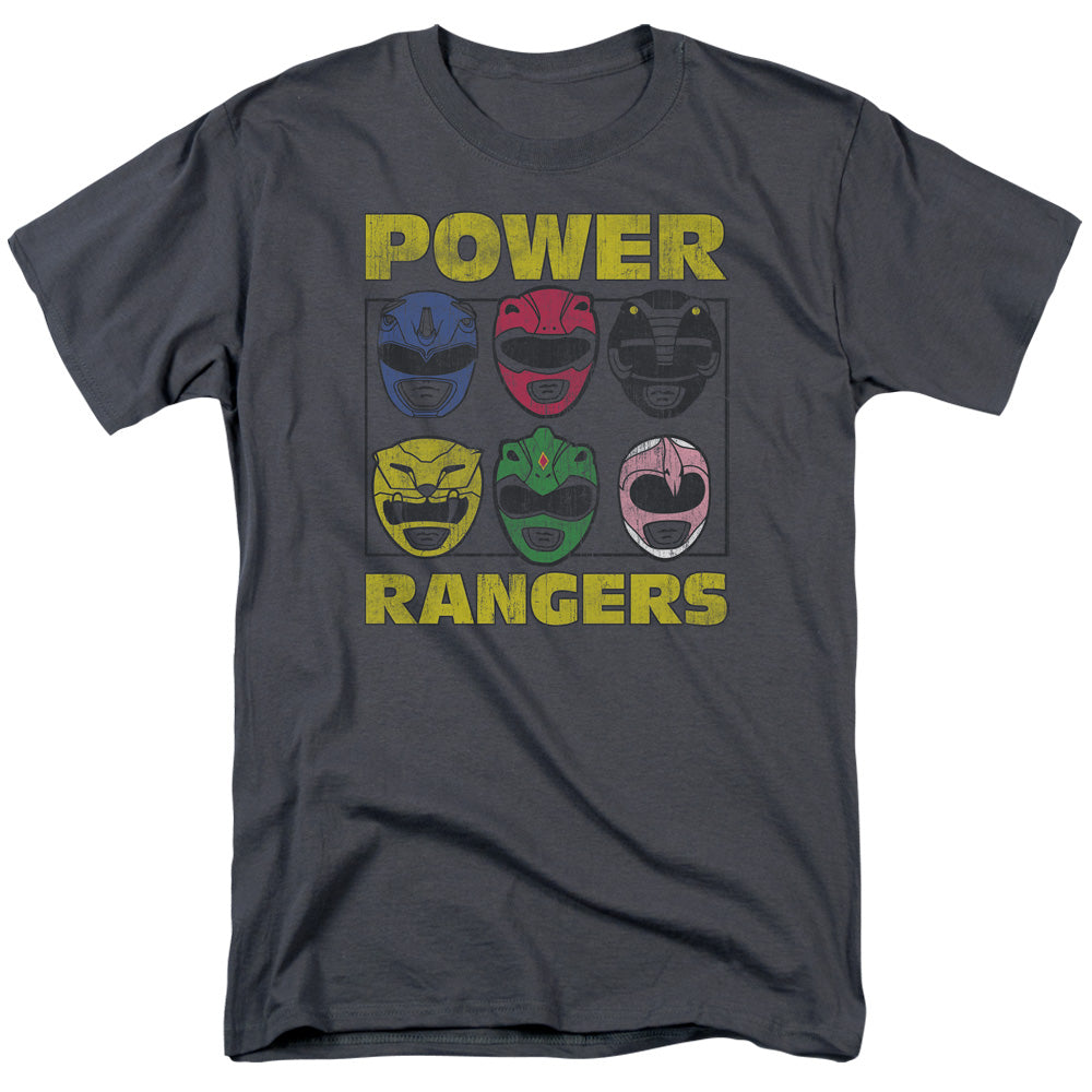 Power Rangers Ranger Heads Mens T Shirt Charcoal Officially Licensed