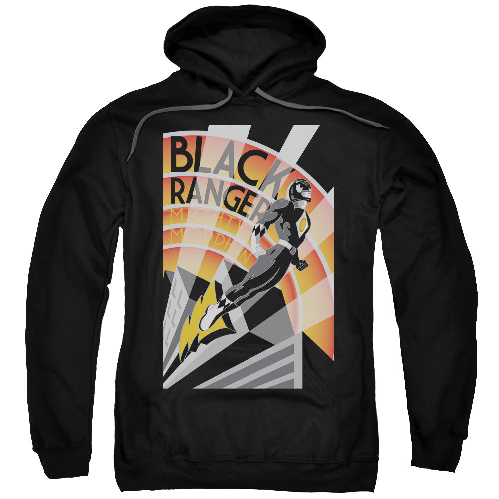 Power Rangers Black Ranger Deco Mens Hoodie Black Officially Licensed