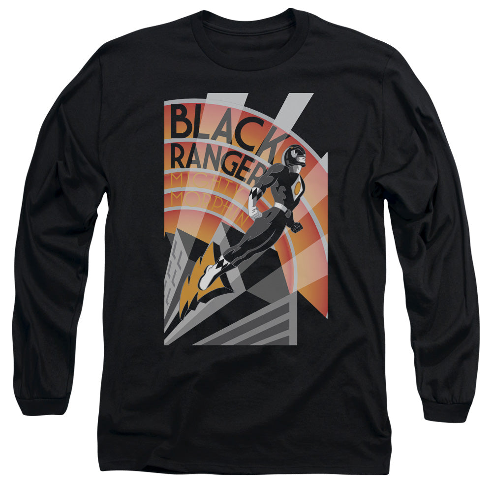 Power Rangers Black Ranger Deco Mens Long Sleeve Shirt Black Officially Licensed