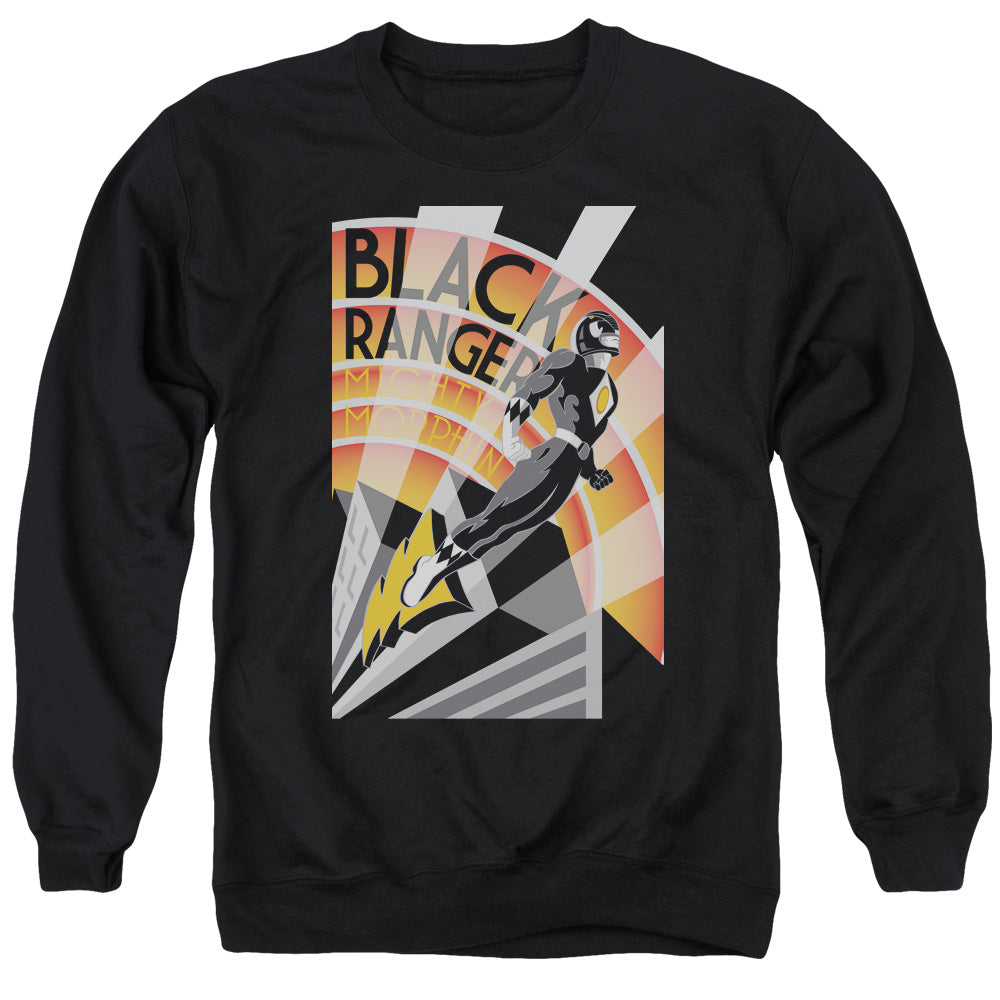 Power Rangers Black Ranger Deco Mens Crewneck Sweatshirt Black Officially Licensed