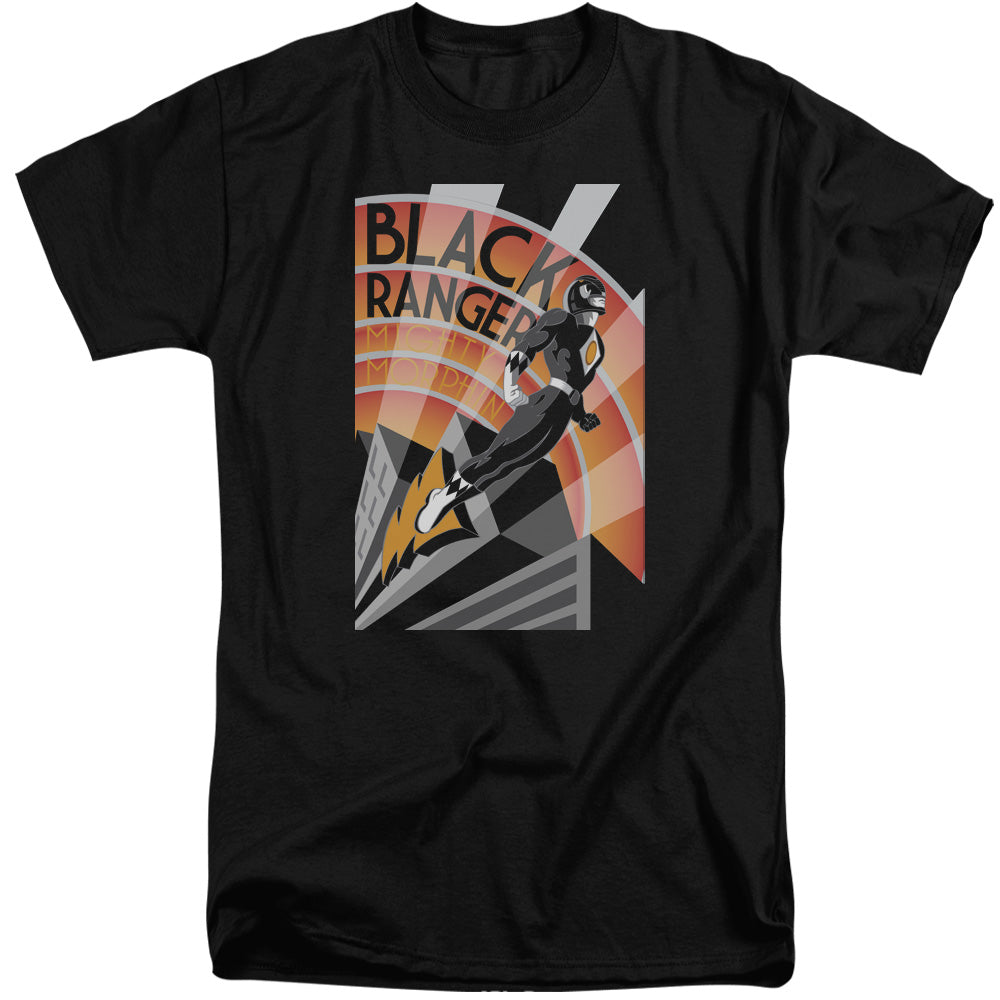 Power Rangers Black Ranger Deco Mens Tall T Shirt Black Officially Licensed