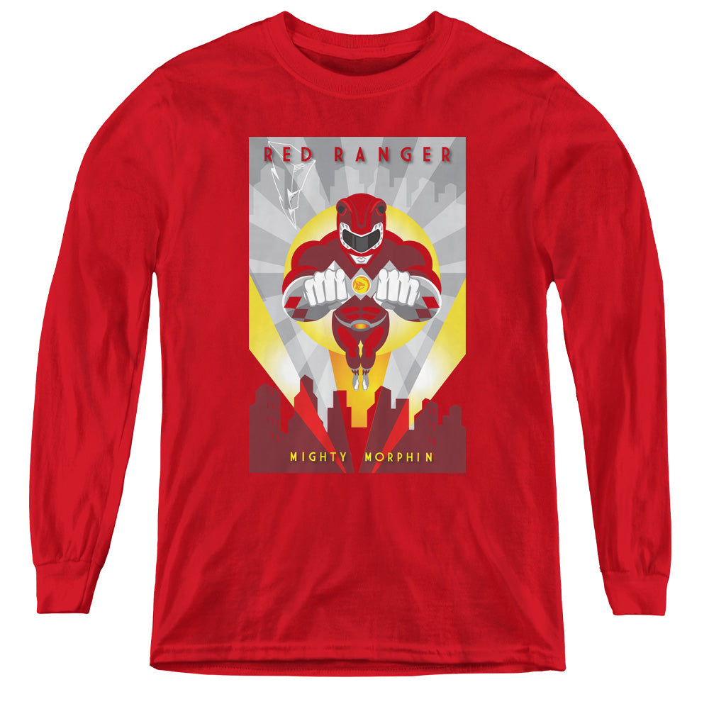 Power Rangers Red Deco Long Sleeve Kids Youth T Shirt Red Officially Licensed