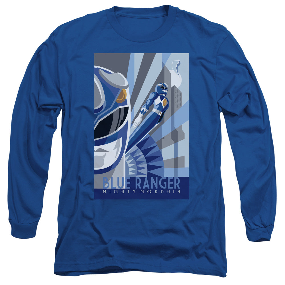 Power Rangers Blue Ranger Deco Mens Long Sleeve Shirt Royal Blue Officially Licensed