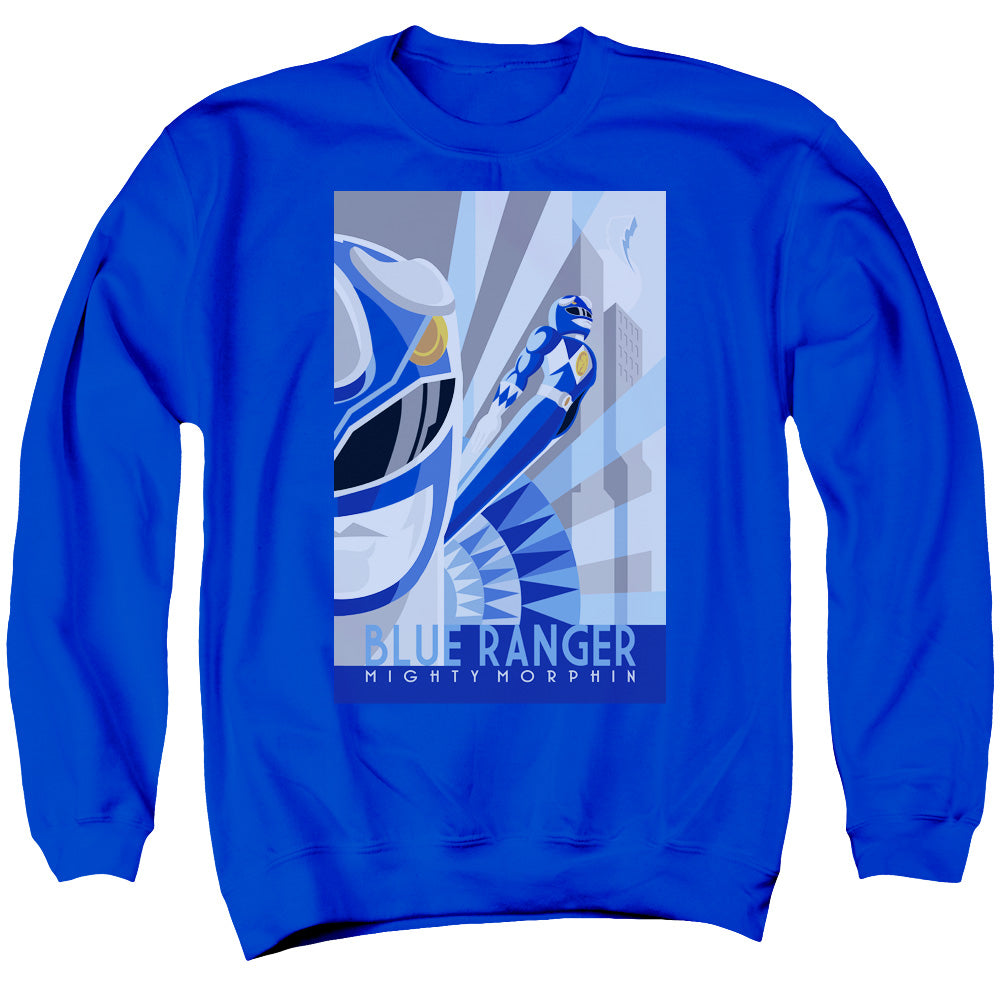 Power Rangers Blue Ranger Deco Mens Crewneck Sweatshirt Royal Blue Officially Licensed