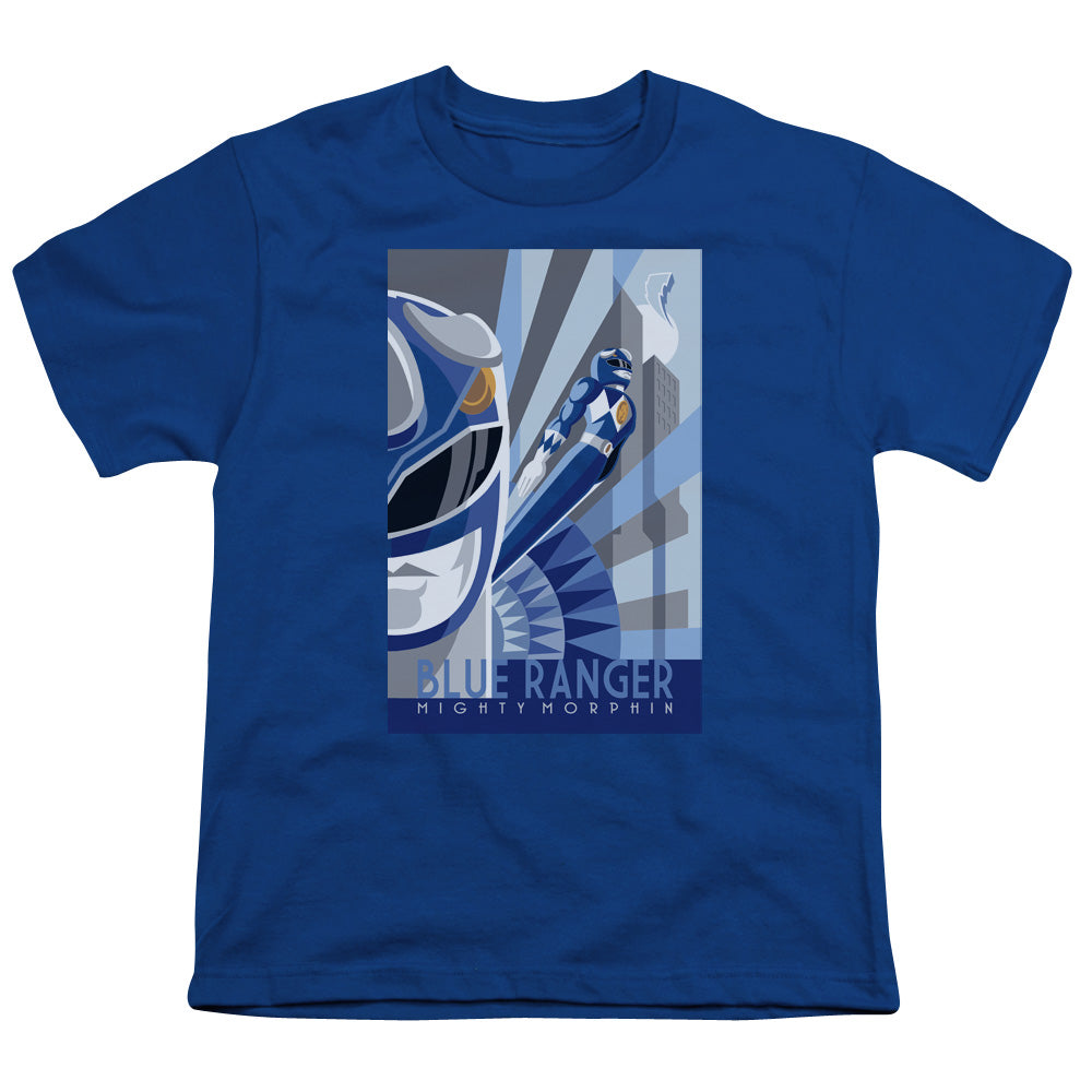 Power Rangers Blue Ranger Deco Kids Youth T Shirt Royal Blue Officially Licensed