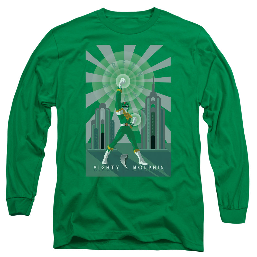 Power Rangers Green Ranger Deco Mens Long Sleeve Shirt Kelly Green Officially Licensed