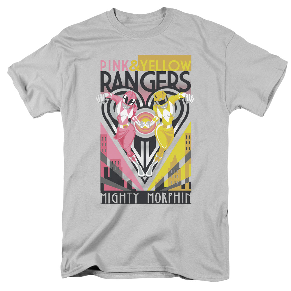 Power Rangers Pink & Yellow Deco Mens T Shirt Silver Officially Licensed