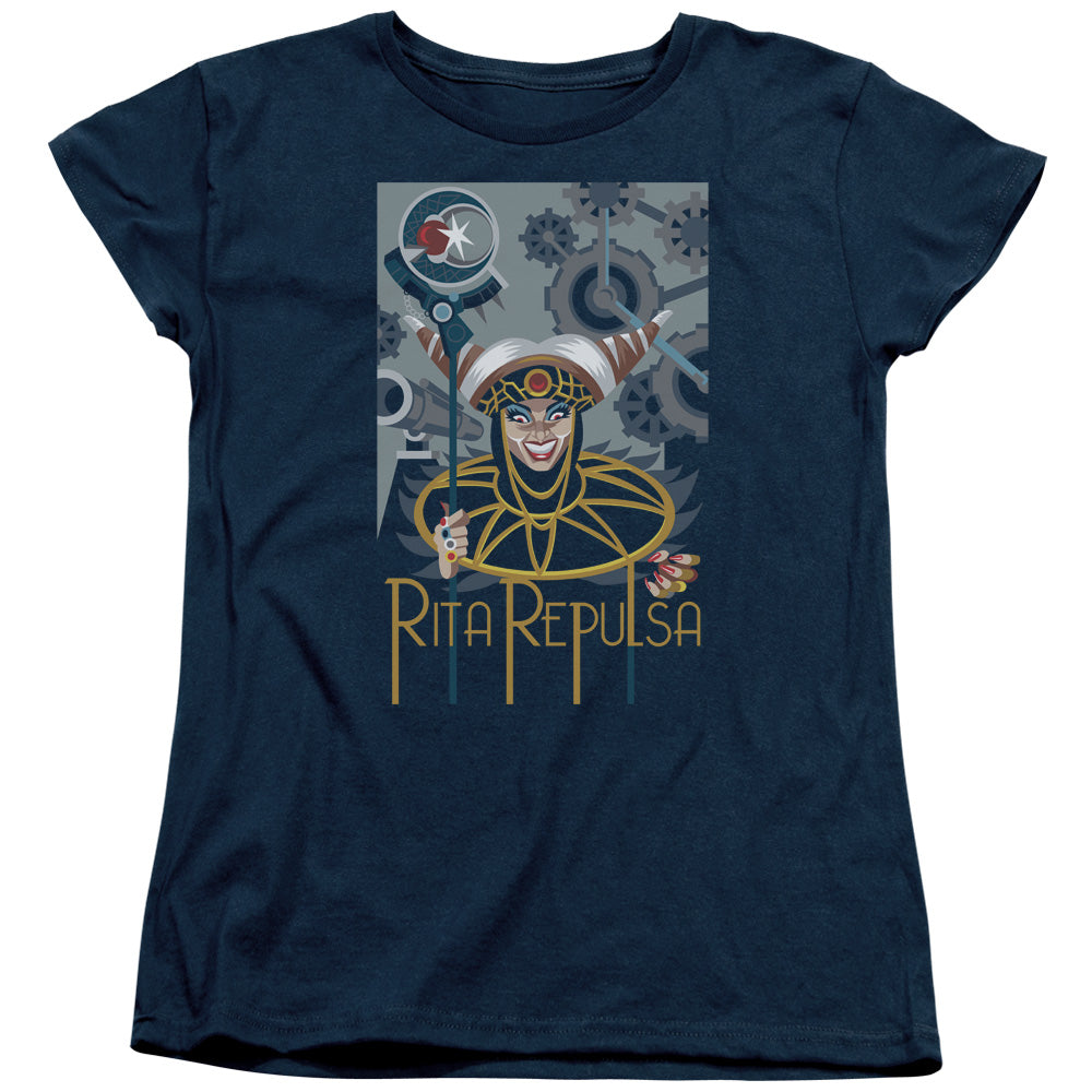 Power Rangers Rita Deco Womens T Shirt Navy Blue Officially Licensed