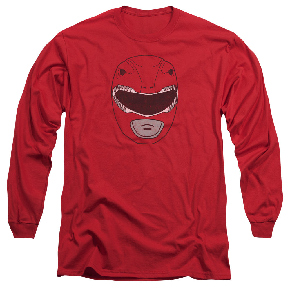 Power Rangers Red Ranger Mask Mens Long Sleeve Shirt Red Officially Licensed