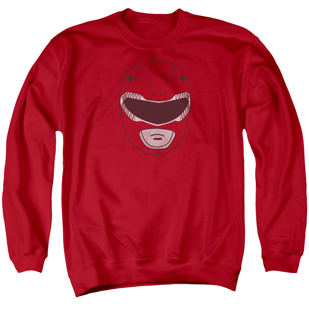 Power Rangers Red Ranger Mask Mens Crewneck Sweatshirt Red Officially Licensed
