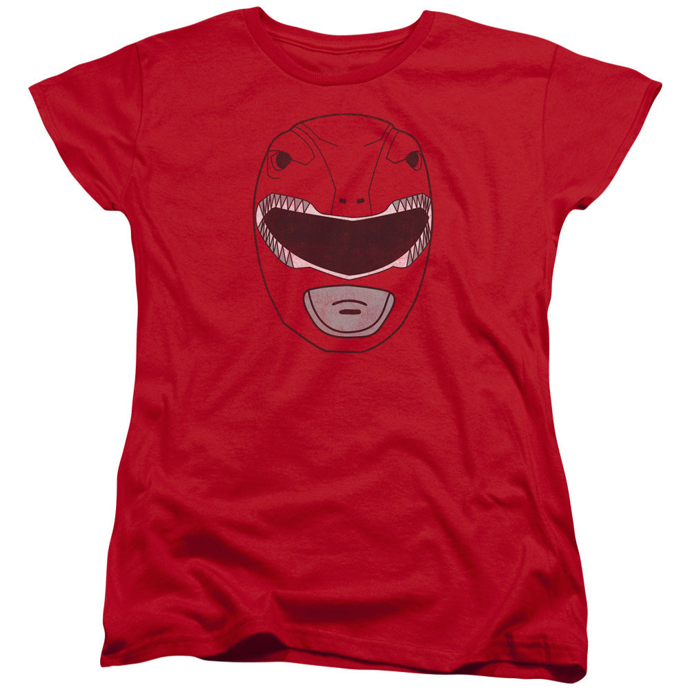 Power Rangers Red Ranger Mask Womens T Shirt Red Officially Licensed