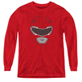 Power Rangers Red Ranger Mask Long Sleeve Kids Youth T Shirt Red Officially Licensed