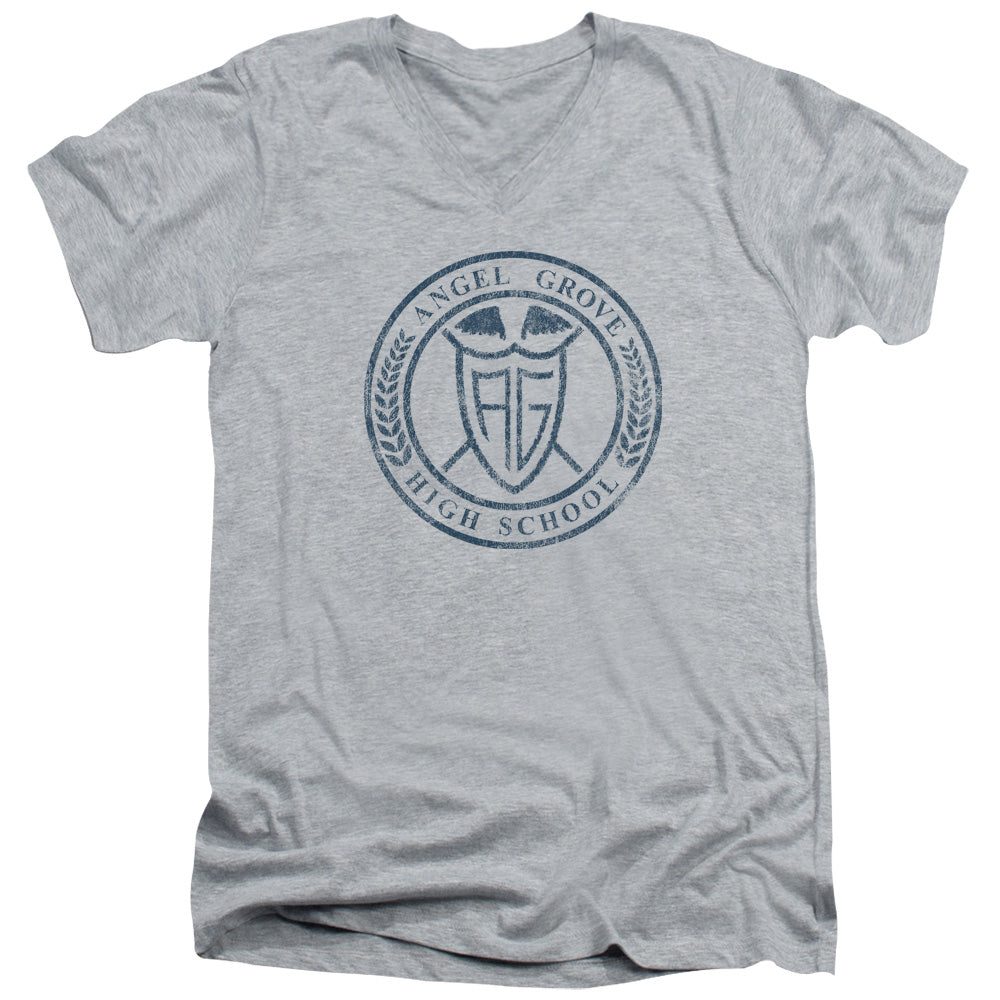 Power Rangers Angel Grove Hs Mens Slim Fit V-Neck T Shirt Athletic Heather Officially Licensed