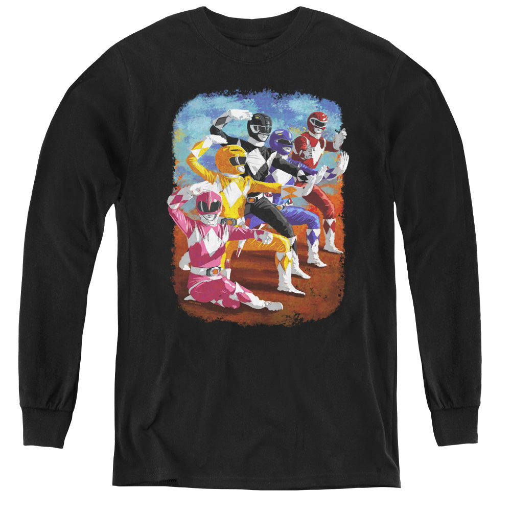 Power Rangers Impressionist Rangers Long Sleeve Kids Youth T Shirt Black Officially Licensed