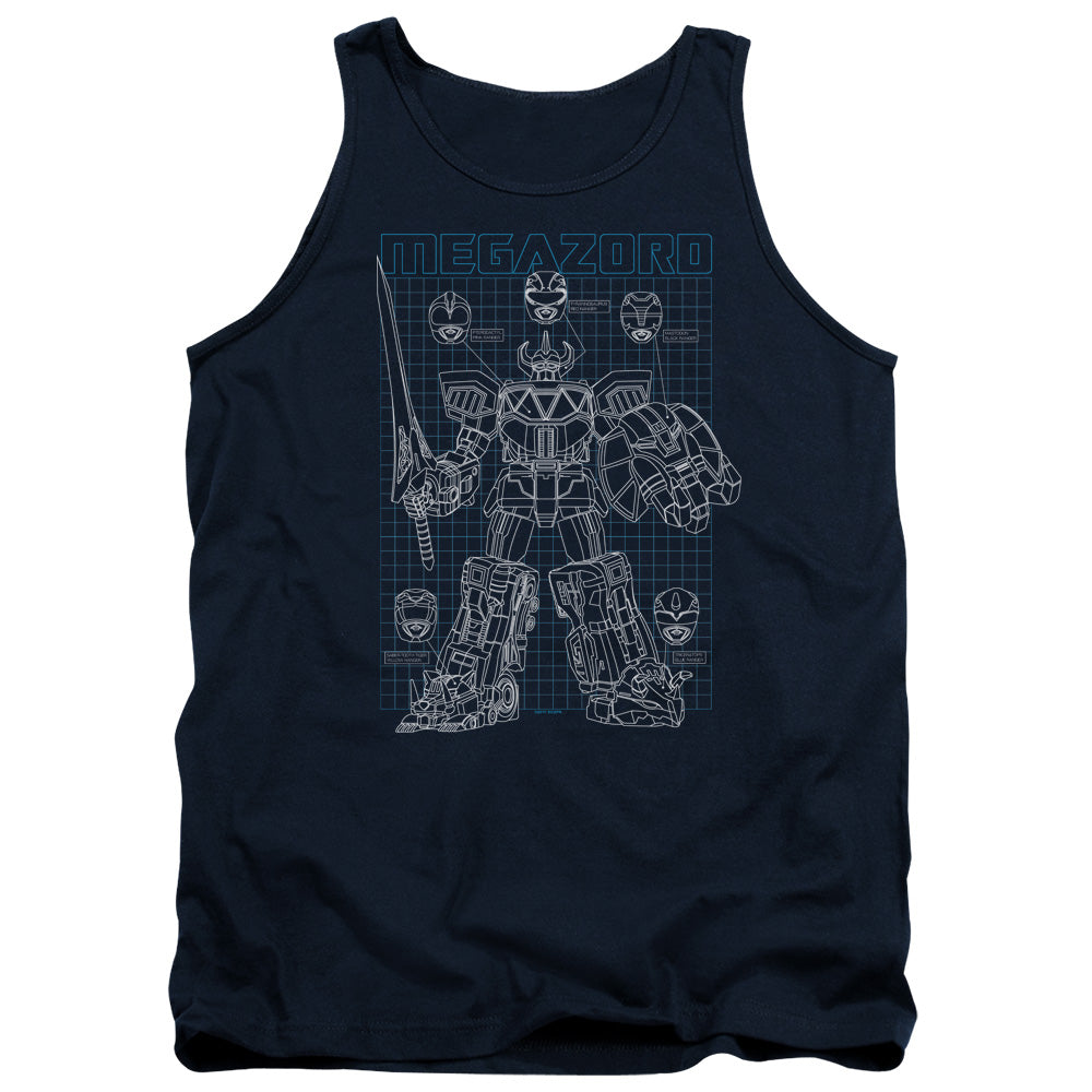 Power Rangers Mega Plans Mens Tank Top Shirt Navy Blue Officially Licensed