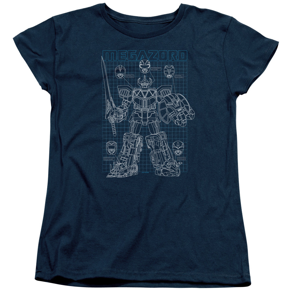 Power Rangers Mega Plans Womens T Shirt Navy Blue Officially Licensed
