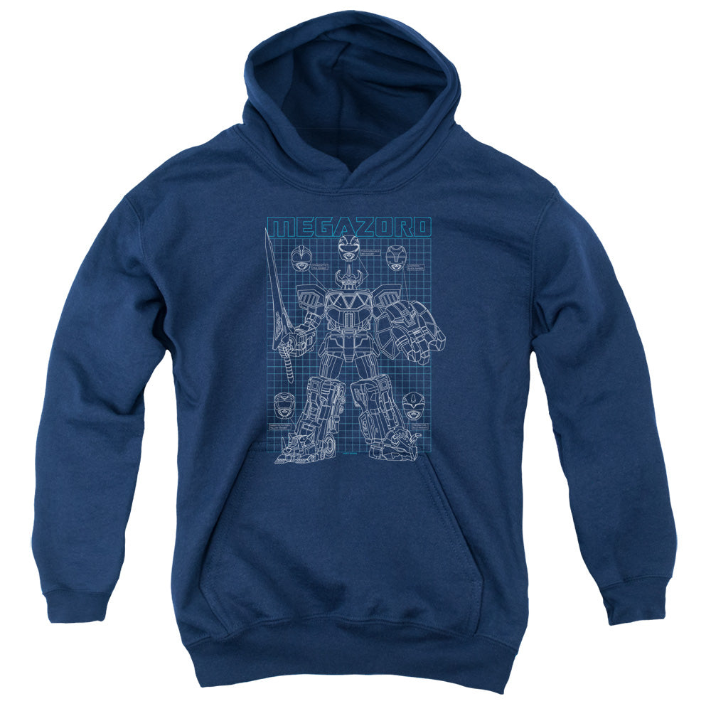 Power Rangers Mega Plans Kids Youth Hoodie Navy Blue Officially Licensed