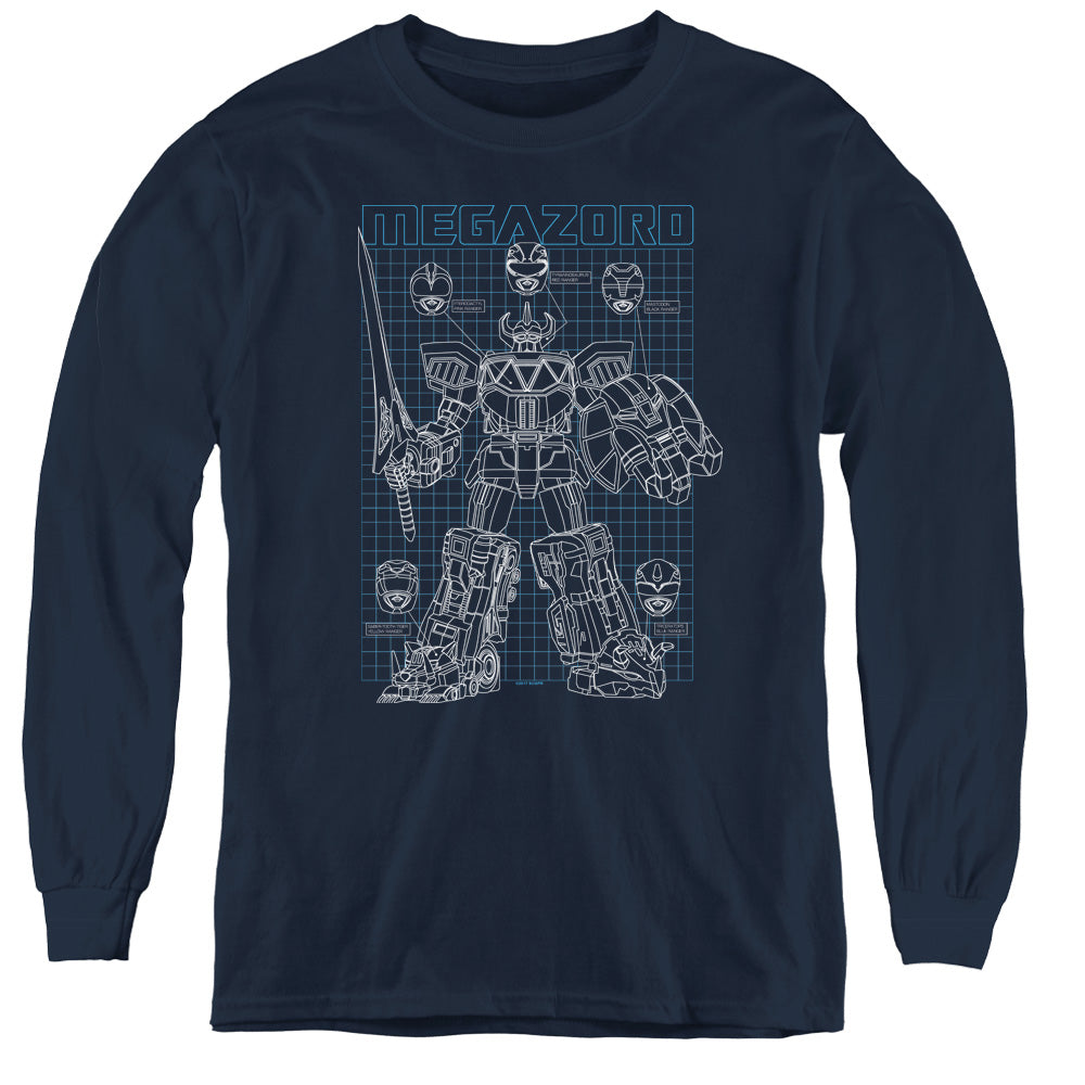 Power Rangers Mega Plans Long Sleeve Kids Youth T Shirt Navy Blue Officially Licensed