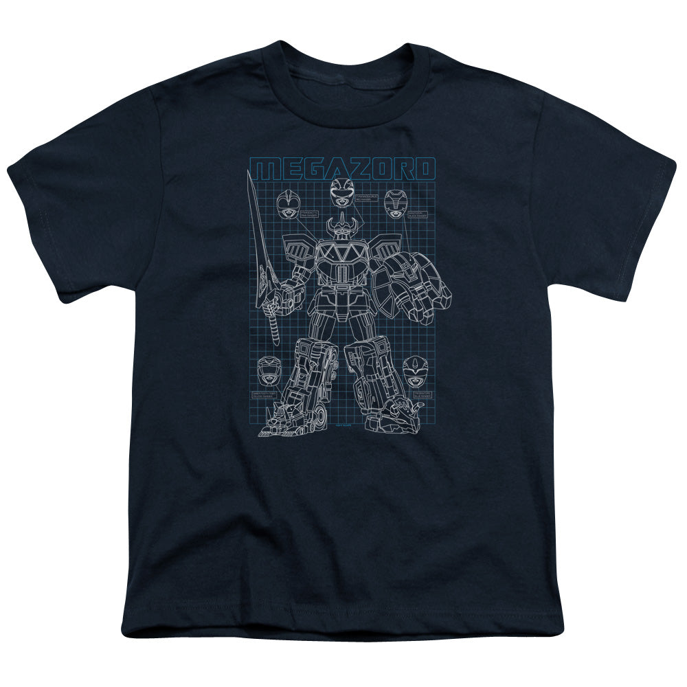 Power Rangers Mega Plans Kids Youth T Shirt Navy Blue Officially Licensed