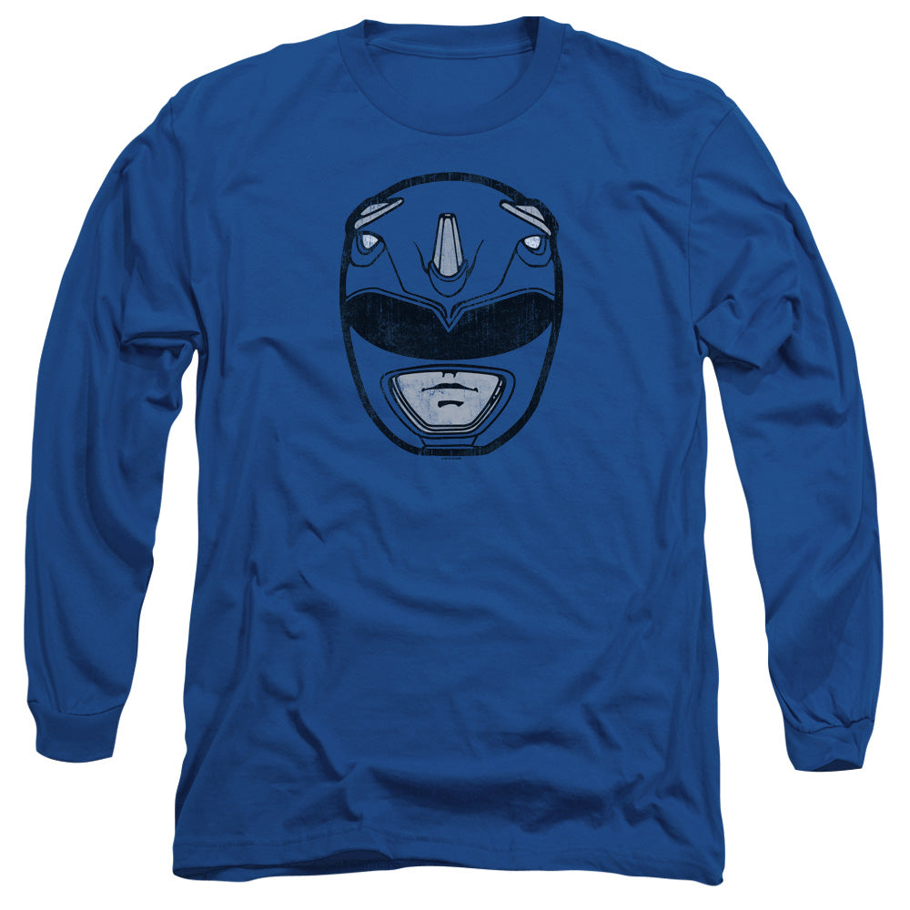 Power Rangers Blue Ranger Mask Mens Long Sleeve Shirt Royal Blue Officially Licensed
